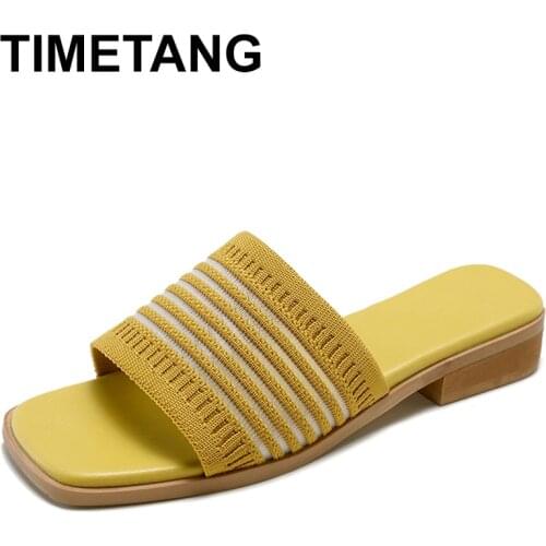 TIMETANG Soft Slides Woolen Platform Flip Flops Women Sandals Summer Shoes Square Heels Elastic Force Sandals Zapatos MujerE756