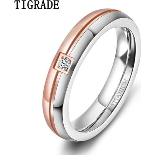 Tigrade Titanium Rings for Women 4mm Couple Engagement Wedding Bands Man CZ Inlaid Size 5 to Size 12 Custom Engraving For Lover
