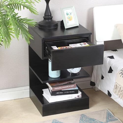 1pc Bedside Table Single Drawer With Two Shelf Solid Wood Cabinet Simple Storage Cabinet Bedroom Cabinet Furniture Supplies HWC