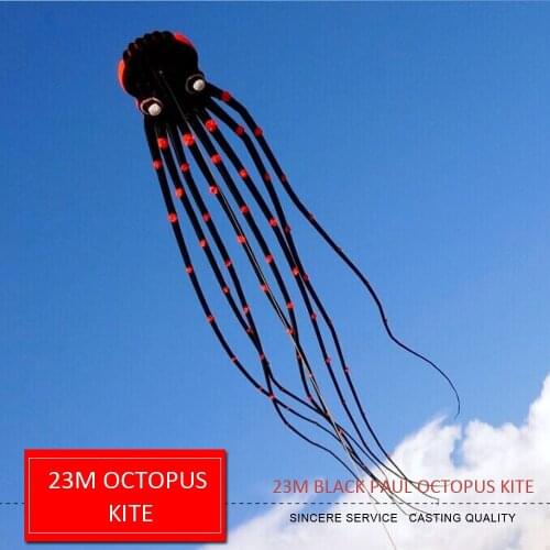 23m Black Paul Octopus Kite for Audlts 3D Solid Soft Inflatable Flying Show Kites Toys Gifts for Kite Festival