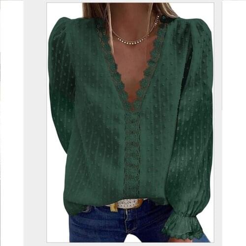 Chiffon shirt women‘s 2021 summer European and American new style solid color jacquard v-neck short-sleeved shirt women