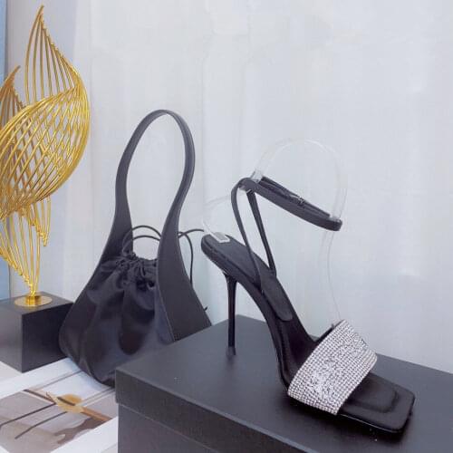 Summer new style fashion Casual Designer sexy lady women sandals black crystal one strappy high heels shoes sandalias mujer