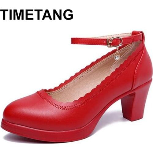 TIMETANG 2019 New Fashion Wedding Shoes Big Size Catwalk Model Genuine Leather Women Shoes High Heels Woman Shoes Woman Pumps