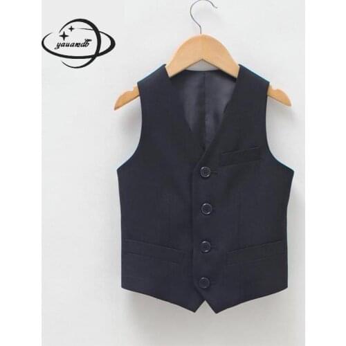 Yauamdb Kids Vests Coat Spring Autumn 4-17y Boys V-Neck Waistcoats Solid Single Breasted Wedding Childrens Top Clothes Ly33