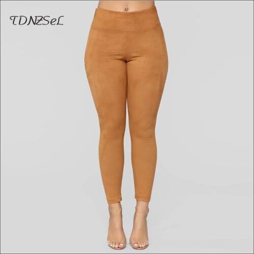 Tan Faux Suede Leather Pants Women Autumn Casual Skinny Pencil Trousers Office Lady High Waist Seamless Leggings Winter Custom