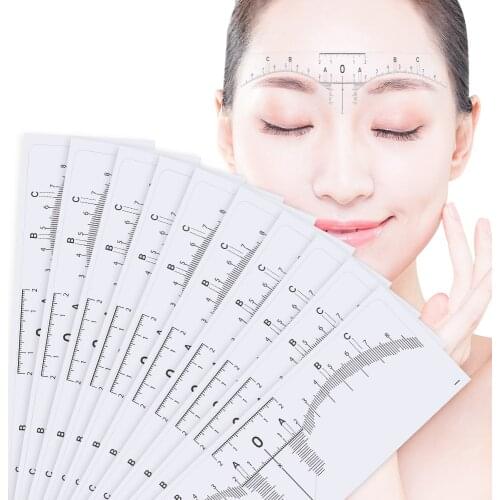 10PC Reusable Semi Permanent Eyebrow RulerMicroblading Calliper Stencil Makeup Eye Brow Measure Tool Eyebrow Guide Ruler