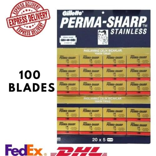 100 Pcs PermaSharp Perma Sharp Double Edge Razor Blades Safety Shaving Mens Razor Blades Fast Delivery