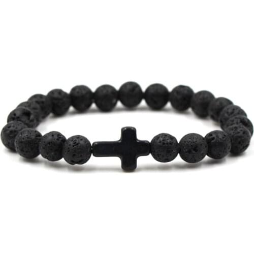 2021 Natural Black Volcanic Lava Stone Bracelets 9 color cross Bracelets Bangle For Women Men Friend Cassic Jewelry Holiday Gift