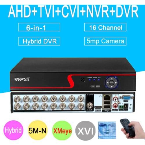 5mp CCTV Camera Red Panel XMeye 5M-N 16CH 16 Channel H265+ Audio 6 in 1 WIFI Coaxial Hybrid Onvif XVI NVR TVI AHD DVR