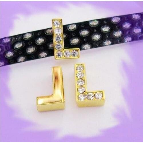 50pcs 8mm zinc alloy and full rhinestone *L* Slide letters Wear letters Fit Wristbands and Pet Collar DIY Accessories