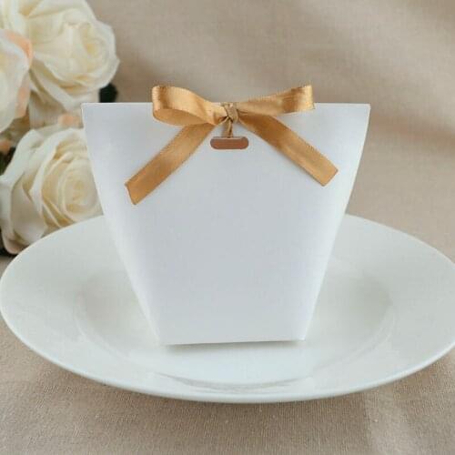 50Pcs Blank Kraft Paper Bag Candy Bag Wedding Favors Gift Box Package Birthday Party Decoration Bags with Ribbon