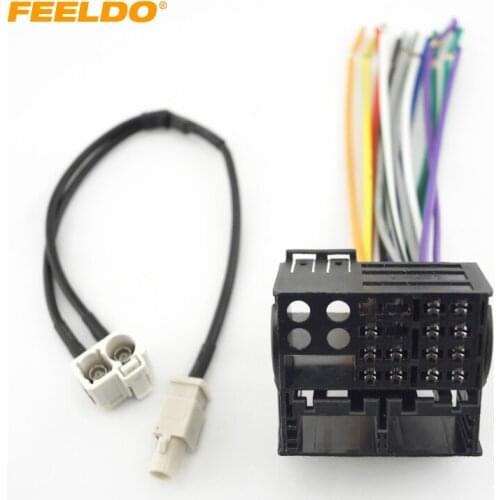 FEELDO Car Stereo Head Unit Wiring With FAKRA Y Spliter(1Jack To 2Plug) For Audi/BWM/Volkswagen/Dodge Factory OEM Radio #3184