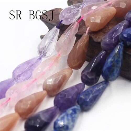 Free Shipping 12x26mm Kinds of Gems Teardrop Drop Faceted Natural Stone Loose Beads Strand 15"