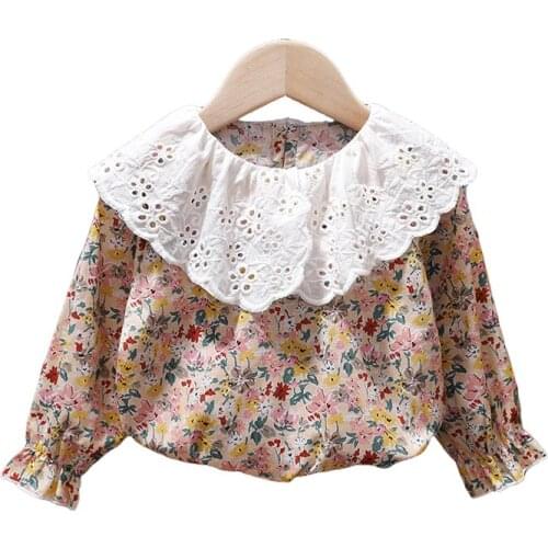 Blouse Peter Pan Collar for Infant Baby Girl Flowers Children Tops Fashion Toddler Kids Shirt Spring Cotton Long Sleeve Clothing