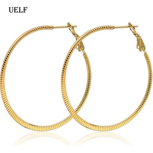 Uelf 30-60mm Exaggerate Big Smooth Circle Hoop Earrings Brincos Simple Party Round Loop Earrings for Women Jewelry