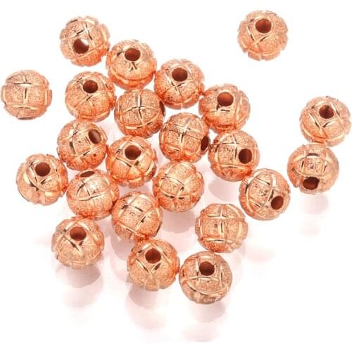 50 pcs 6 8mm matte carved ball bead shinny round spacers Findings Gold silver plated metal charms for jewelry making