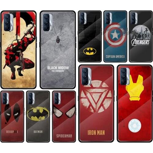 Avenger Marvel Superhero Logo Tempered Glass Cover For Realme 7 7i XT C3 6 5 Pro for OPPO A9 2020 A52 Find X2 Lite Phone Case