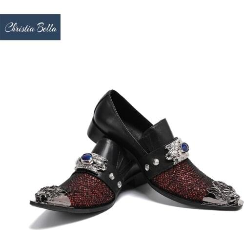 Christia Bella Men Sequin Dress Shoes Luxury Fashion Groom Wedding Shoes Plus Size Men Metal Toes slip-on Oxford Shoes