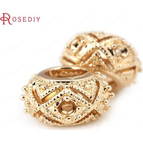 D427)6 pieces 11x6mm 24K Champagne Gold Color Plated Brass Large hole Bracelet Spacer Beads High Quality Jewelry Accessories
