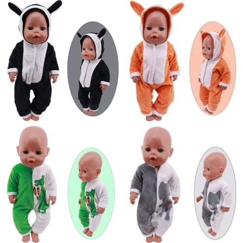 Baby New Born Fit 18 inch 43cm Doll Clothes Accessories Cute Unicorn Dinosaur Giraffe Lion Suit For Baby Girl`s Birthday Gift