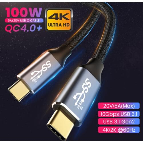 100W PD Type C Cable USB C 3.1 Fast Data Cable For Macbook Pro 5A 10Gbps USB-C Type-C Cord Cable For Samsung S10 Note20 PD Cable