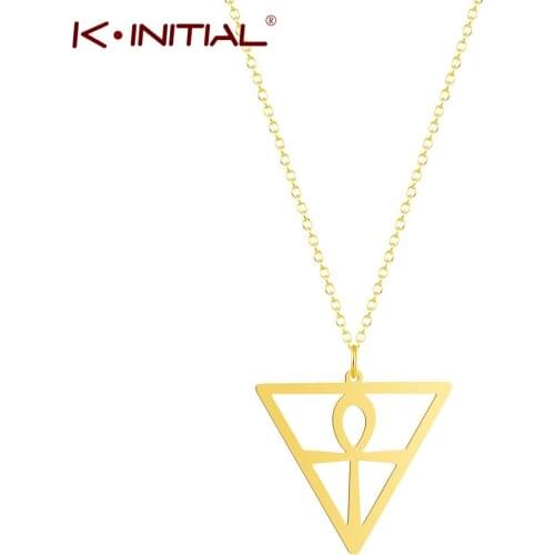 Kinitial New Arrival Ankh Triangle Necklaces For Women Men Kid Fashion Triangle Cross Necklaces Pendants Stainless Steel Jewelry