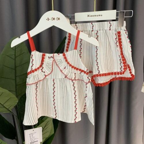 Kids Clothing Set Fashion Striped T-shirts Sleeveless Sling Shorts 2pcs Sport Suit for Girl Kids Clothes Toddler Baby Clothing