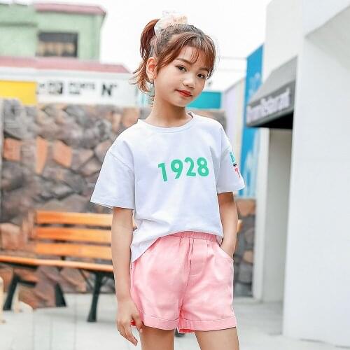 Girls Clothing Sets for Children 6-14 Years O-neck Print T-shirt Top with Casual Short Pant 2PCS Princess Korean Clothes Kids