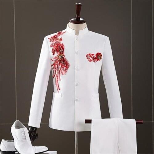 Chinese tunic suit mens slim blazers host stage costume homme ropa hombre chorus пиджак мужской white fashion terno masculino
