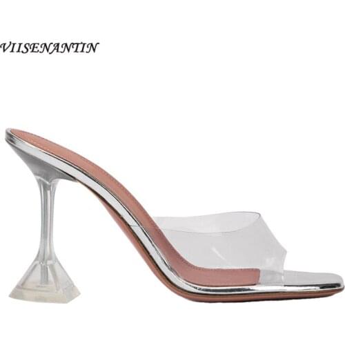 VIISENANTIN 2019 Summer Hot Selling PVC Clear Slippers Transparent Spike High Heel Open Toe Dress Shoes Fairy womens shoes