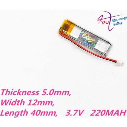 JST 1.25mm 2pin 10 pcs 3.7V 220mAh Lithium Polymer LiPo Rechargeable Battery Lion 501240 For Mp3 GPS PSP bluetooth headphone