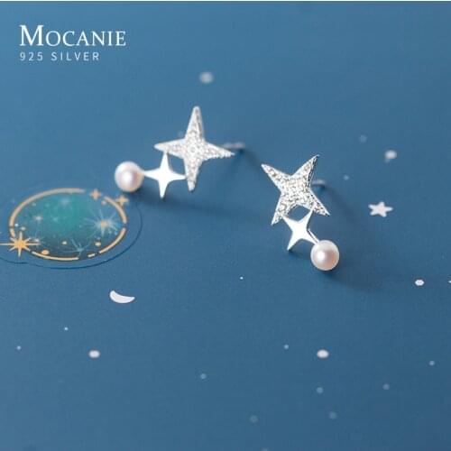Modian Clear CZ Exquisite Star Darts Big Pearl Sterling Silver 925 Stud Earring for Women Luxury Wedding Ear Pin Fine Jewelry
