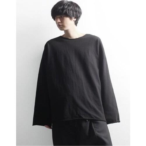 Men spring and autumn new loose and versatile Hong Kong wind pure color large size long sleeve T-shirt