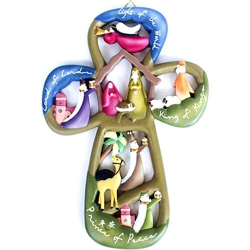 Loving Family Resin Wall Cross Catholic Gift Baby Jesus Religious Christian Christmas Hanging Decoration Ornament