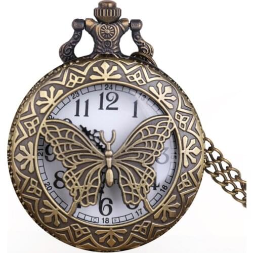 New Vintage Bronze Quartz Pocket Watches Butterfly Carving Pocket Watches Unisex Pocket & Fob Men Women Watches Unique Gifts