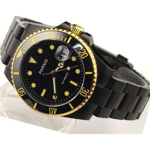 Parnis 40mm Ceramic Bezel sapphire glass automatic mens pvd watch E1004