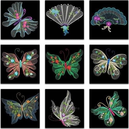 5D Full Square Diamond painting embroidery Cross stitch butterfly fan craft arts flowers 3D DIY Round Drill Drawing mosaic L060