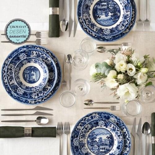 Durable Blue Odyssey 6 Persons 24 PCS Stoneware Karaca Turkish Dinnerware Set