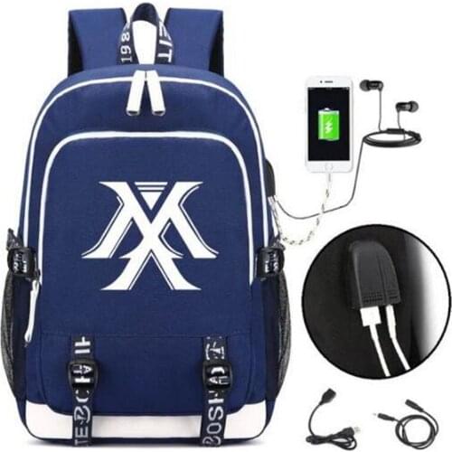 Hot Monsta X Rucksack Backpack Bag USB Fashion Port/ Lock Headphone Inter Teenagers Student School Travel Laptop Bag