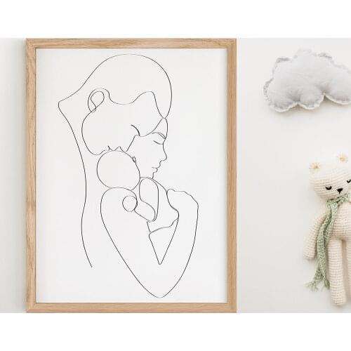 Family Portrait Mom Dad Baby Art Line Drawing Posters Abstract Minimalist Wall Canvas Print Painting Nursery Decorative Pictures