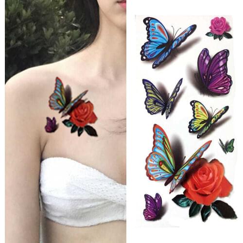 Water Transfer Deep pink henna lace rose flower Temporary Tattoo Sticker butterfly Pattern body art Waterproof Fake Flash Tattoo