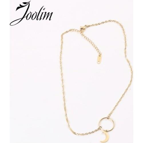 Joolim Jewelry PVD Gold Finish Symple Star Moon Pendant Necklace Stylish Stainless Steel Necklace