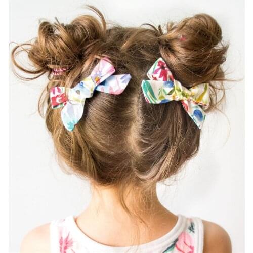 YALOODE 2pcs Vintage Fashion Print Hair Bows Clips Girls Ribbon Bowknot Hairpin Multicolor Handmade Baby Girl Hair Accessories