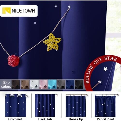 NICETOWN 1PC Star Cutout Blackout Curtain 100% Polyester Nursery Sweet Window Drapery for Living Room Decor Kids Room
