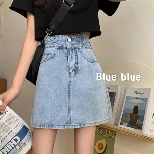 Women Denim Skirt High Waist A-Line Female 2021 New Summer Temperament Thin Short Student Hip Skirt Lady Solid Jeans Skirts Hot