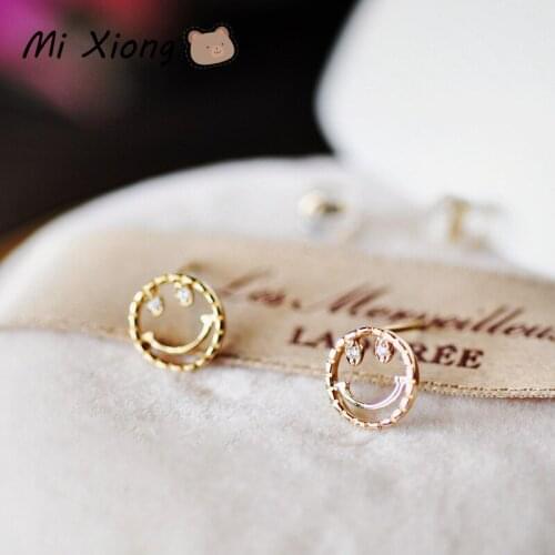 Mi Xiong Real 925 Sterling Silver Earrings Studs Cute Smiley Fashion Jewelry Luxury Party Mens Earrings for Women Diamond Trendy