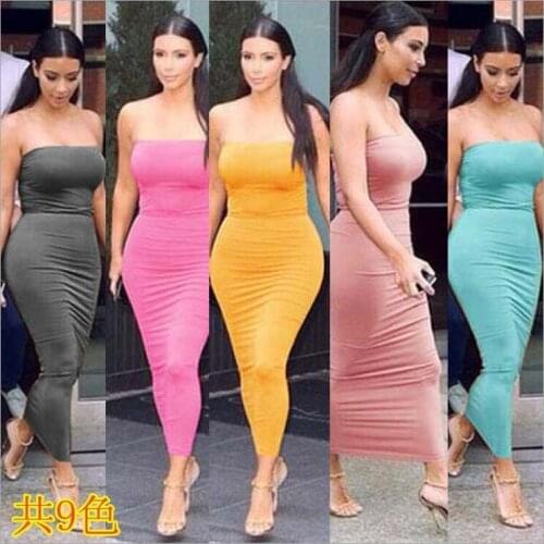 Summer Dress Long Tube Top Dress Sexy Women Strapless Slim Stretch Bodycon 9 Colors Womens Clothing Vestidos De Festa HA39
