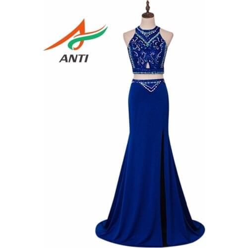ANTI Robe De Soiree Sweetheart Royal Blue Evening Dress Party Elegant Vestido De Festa Long Prom Gown 2018 With Crystal Shine
