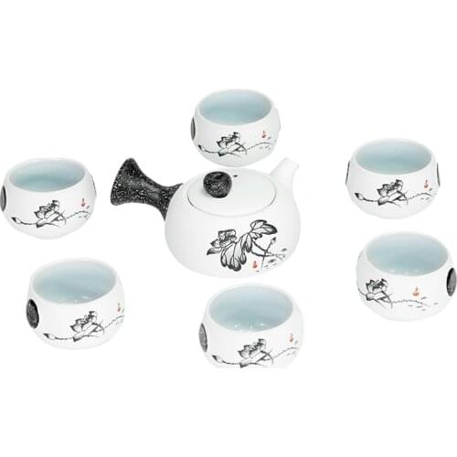 [1 Teapot + 6 Cups] Authentic 7 Pcs Kung Fu Tea Set Snowflake glaze Ceramics/Porcelain Tea Ceremony Gift Free Shipping
