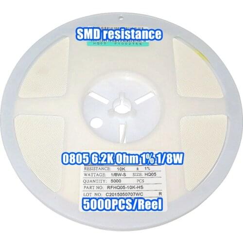 1 Reel 0805 6.2k 6.2K Ohm 1% 1/8W SMD Resistance 5000PCS/Reel